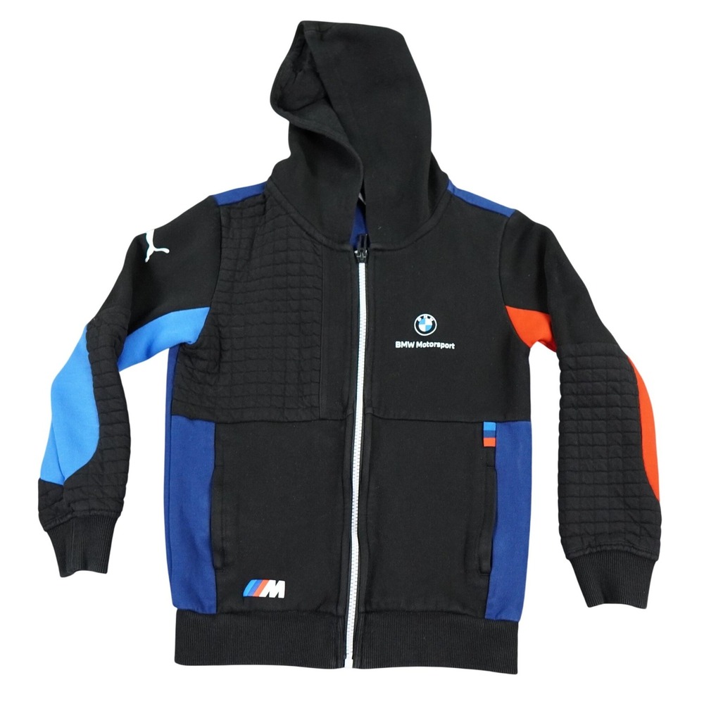 BMW Motorsport Puma Hoodie Kids Small S/M Black Zip Up Quilted Racing Jacket
